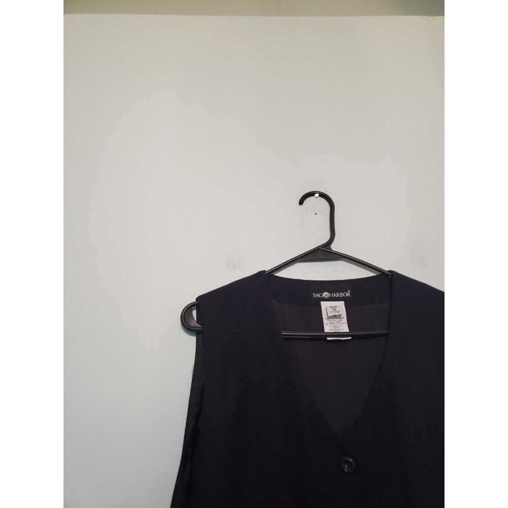 Vtg Sag Harbor Women 10 100% Wool Jumper Dress Dark Academia Button Up Navy Blue - Picture 4 of 5